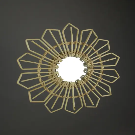 Natural Willow Wicker Framed Geometric Design Wall Mirror 17 Inch Diameter {3}