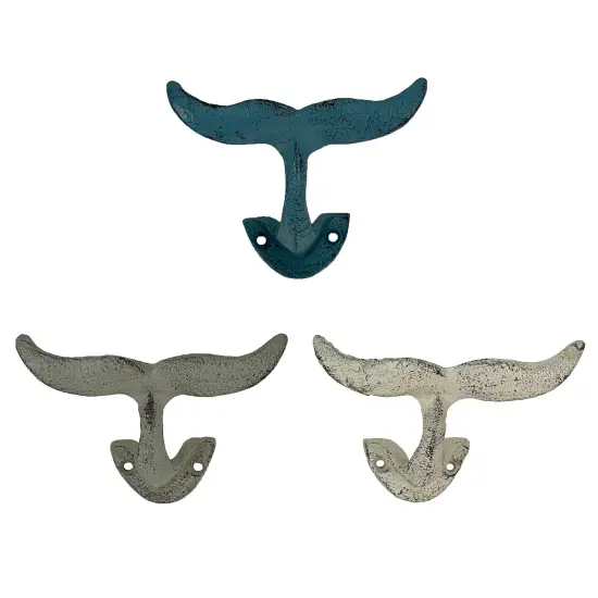 Set of 3 Cast Iron Nautical Whale Tale Wall Hooks {3}