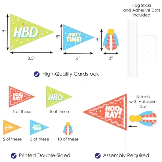 Big Dot of Happiness Party Time - Triangle Happy Birthday Party Photo Props - Pennant Flag Centerpieces - Set of 20 {4}