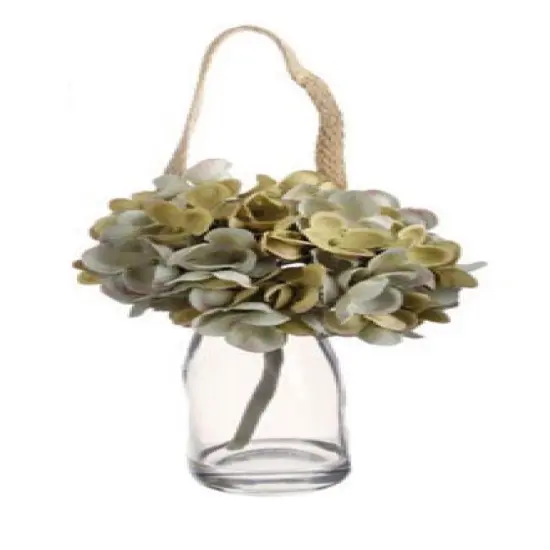 Raz 8.5" Clear and White Blooms Artificial Hydrangea Stem with Glass Jar {3}