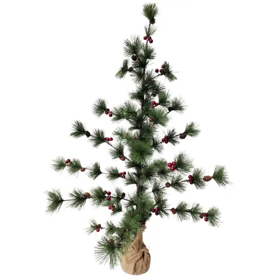 Northlight Winter Berry Pine Tree with Pine Cones in Jute Base Christmas Decoration - 35.25" Green {1}