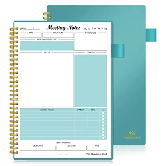 Meeting Notebook with Action Items Project Planner for Note Taking Office and Business Agenda Organizer for Men and Women 160 Pages 7 x 10 Inches Teal {2}