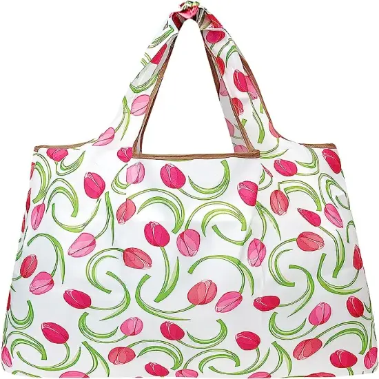 Wrapables Large Foldable Tote Nylon Reusable Grocery Bags, 5 Pack Pink Purple Bouquet {4}