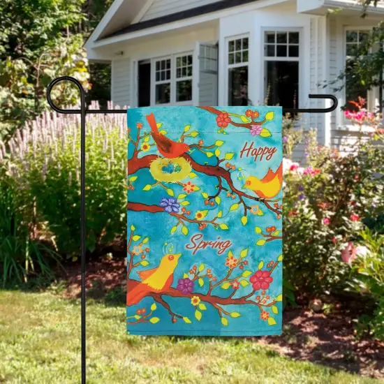 Northlight Birds and Flowers "Happy Spring" Outdoor Garden Flag 18" x 12.5" Blue {4}