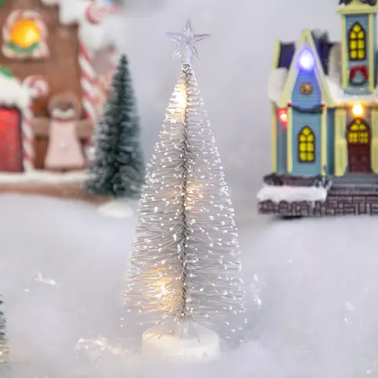 Northlight LED Lighted Mini Bottle Brush with Star Topper Christmas Village Trees - Set of 2 Silver {3}