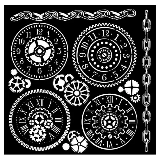 Stamperia Stencil 7"X7"-Voyages Fantastiques Gears {1}