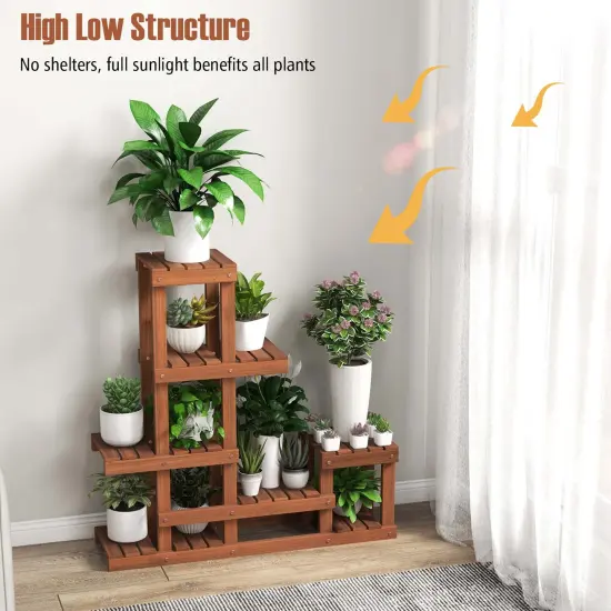 Costway Multi-layer Wood Plant Stand Flower Shelf Rack with High Low Structure {6}