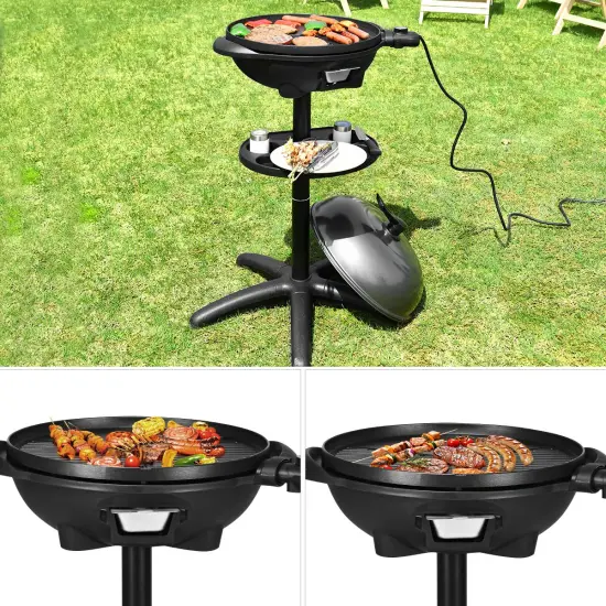 Aluminum Electric Grill with Hood, Non-Stick Plate and Condiment Tray Black {2}