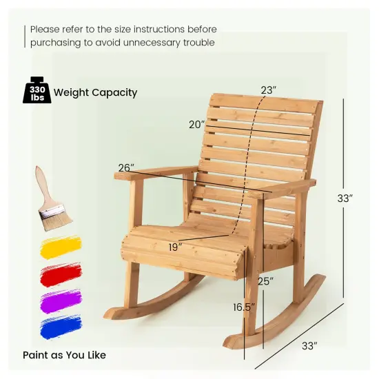 Costway 2 PCS Patio Wooden Rocking Chair High Back Fir Wood Armchair Natural Garden Yard {4}
