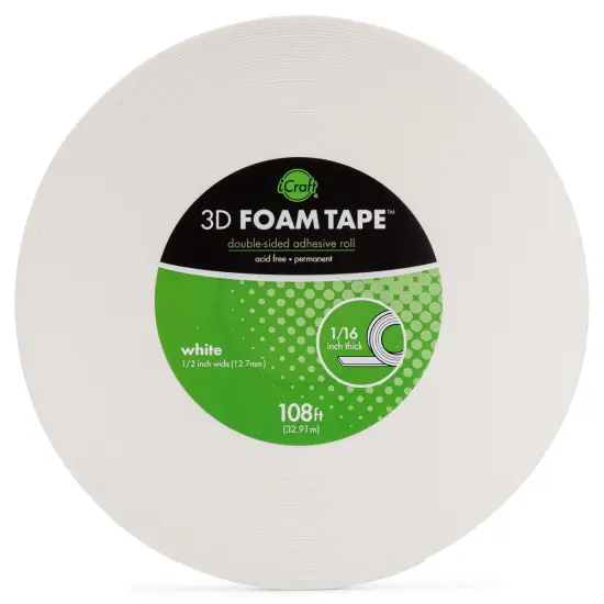 iCraft 3D Foam Tape Jumbo Roll-White .5"X108' {2}