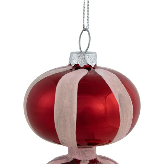 Northlight Shiny Red and Frosted Striped Candy Cane Finial Glass Christmas Ornament - 5.5" {5}