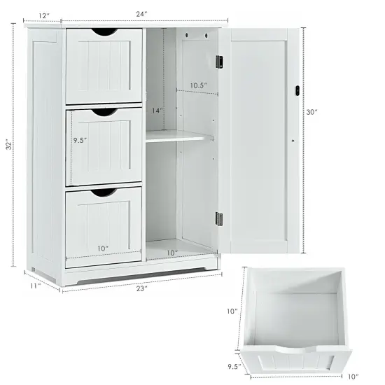 MDF Bathroom Floor Cabinet with Drawers and Adjustable Shelf White {5}