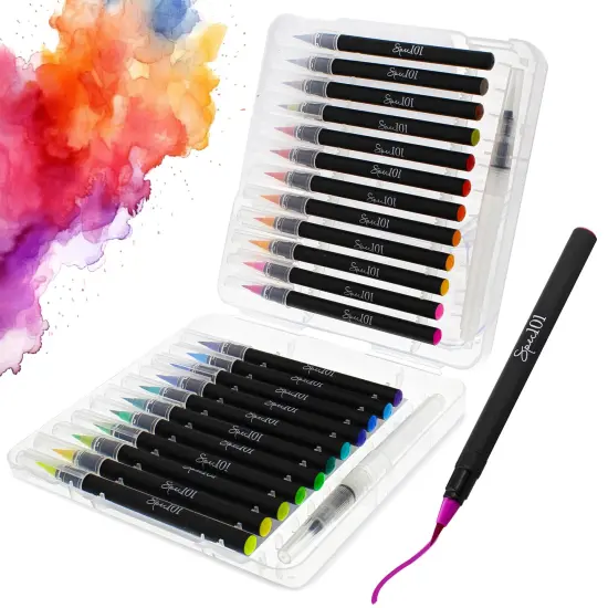 Spec101 Watercolor Pens Brush Set - 24 Watercolor Brush Markers and 2 Blend Pens {1}