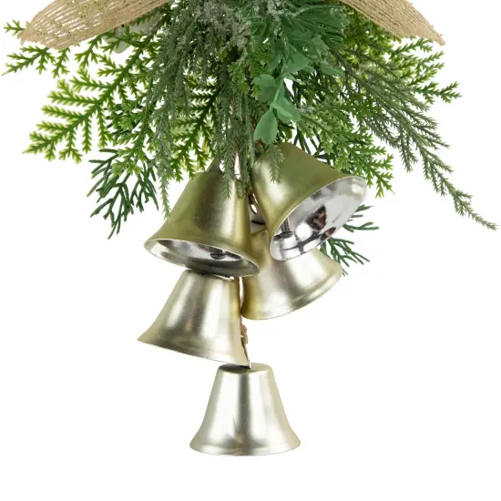 Northlight 11.25" Gold Bells Christmas Door Hanger with Burlap Bow Green {6}
