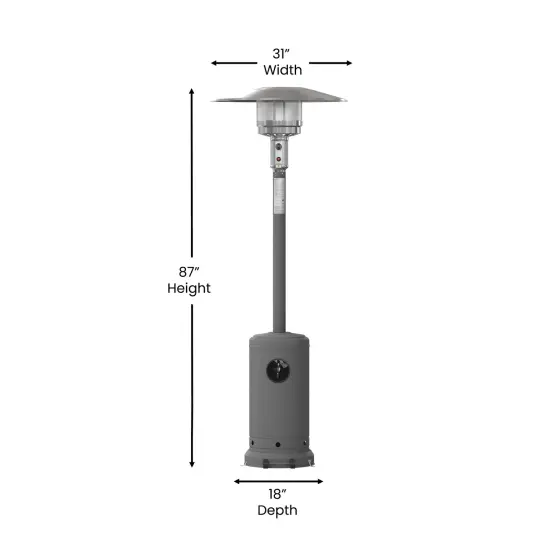 Merrick Lane Stainless Steel 7.5' Tall 40,000 BTU Outdoor Propane Patio Heater with Wheels Silver {10}