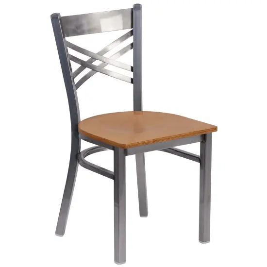 Emma and Oliver Clear Coated "X" Back Metal Restaurant Dining Chair BlackVYL/ClearCoated {6}