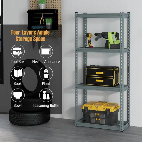 Costway 1/2/3/4 PCS 4-Tier Metal Shelving Unit Heavy Duty Wire Storage Rack with Anti-slip Foot Pads Grey {6}