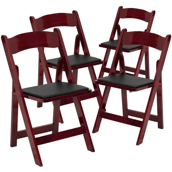 Emma and Oliver 4 Pack Wood Folding Chair with Vinyl Padded Seat Mahogany {1}