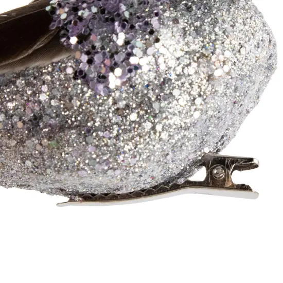Northlight Glitter Bird with Clip and Feather Tail Christmas Ornament - 8" - Silver {5}
