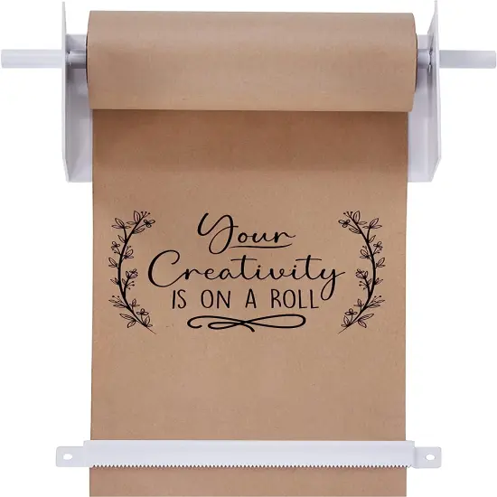 Jumbl Wall Mounted Kraft Paper Dispenser, Hanging Craft Paper Roll Holder with Paper Cutter (White) {1}