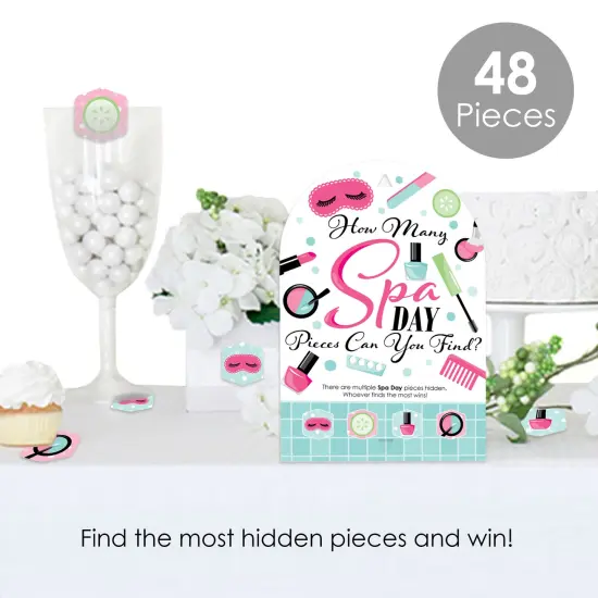 Big Dot of Happiness Spa Day - Girls Makeup Party Scavenger Hunt - 1 Stand and 48 Game Pieces - Hide and Find Game {3}