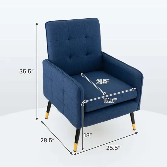 Costway Linen Fabric Accent Chair Modern Single Sofa Chair with Solid Metal Legs Blue/Grey/White {3}