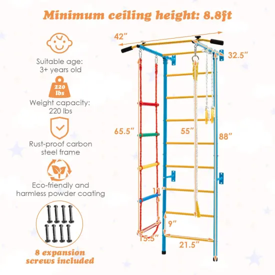 5 In 1 Kids Indoor Gym Playground Swedish Wall Ladder-Yellow {5}
