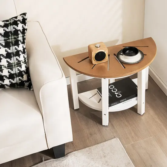 Costway Heavy Duty Waterproof HDPE Semicircular Shower Bench 2-Tier Bath Spa Bench Off White & Brown {4}