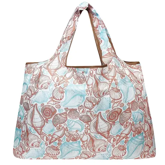 Wrapables Large Foldable Tote Nylon Reusable Grocery Bags Seashells {2}