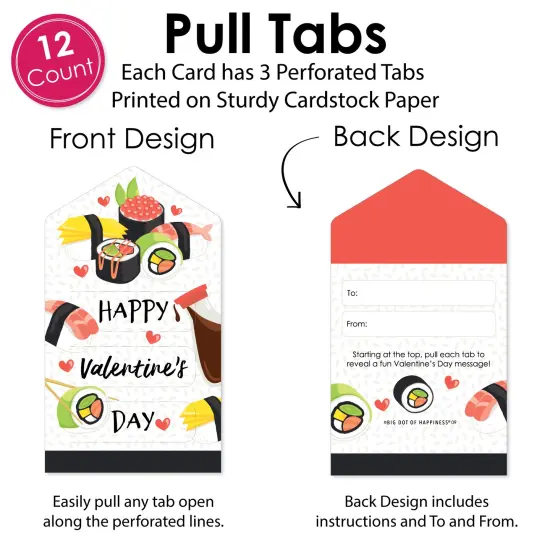Big Dot of Happiness Let's Roll - Sushi - Cards for Kids - Happy Valentine's Day Pull Tabs - Set of 12 {6}