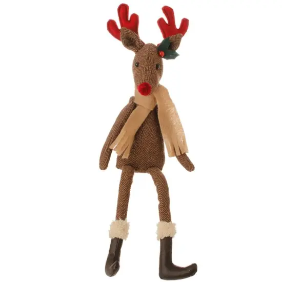 Raz 20.5" Country Cabin Decorative Brown Reindeer with Red Antlers and Nose Stuffed Animal Figure {1}