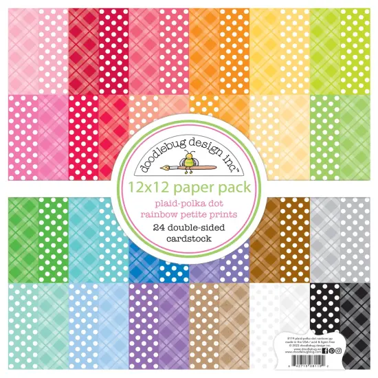 Doodlebug Petite Prints Double-Sided Cardstock 12"X12" 24/Pk-Plaid-Polka Dot {1}