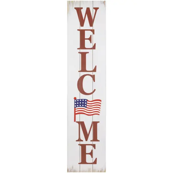 Northlight Welcome USA Flag Americana Wooden Porch Board Sign Decoration - 36" White {3}