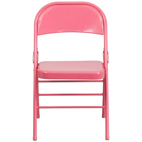 Emma and Oliver 4 Pack Colorful Metal Folding Chair Teen and Event Seating Bubblegum Pink {2}