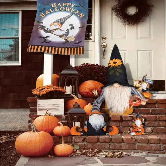 Trick Or Treat Gnome Sitting on Jack O' Lantern Halloween Small Figurine {3}