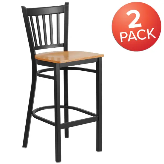Emma and Oliver 2 Pack Vertical Back Metal Restaurant Barstool Natural/BlackMetal {5}