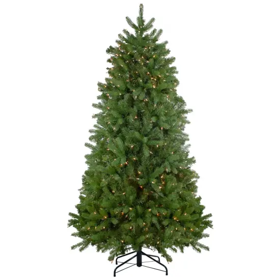 Northlight Real Touch&trade;️ Full Pre-Lit Palisades Fir Artificial Christmas Tree - 6.5' - Clear Lights Green {1}