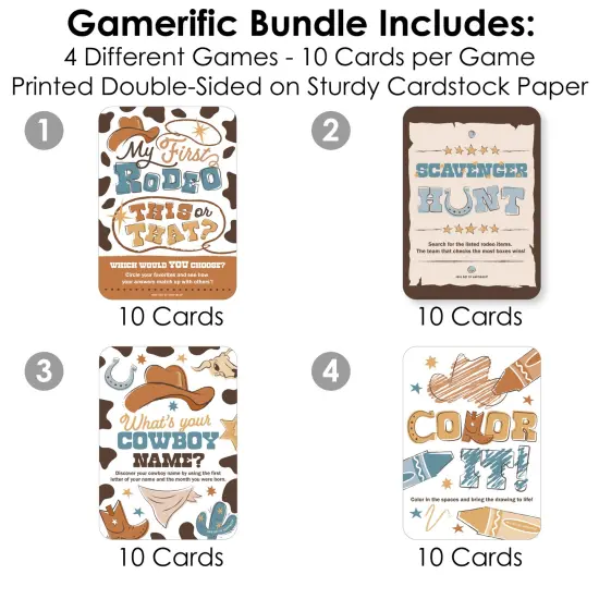 Big Dot of Happiness My First Rodeo - 4 Little Cowboy 1st Birthday Party Games - 10 Cards Each - Gamerific Bundle {4}