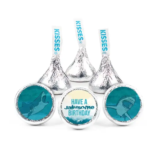 324ct Shark Birthday Party Stickers for Hershey's Kisses Kid's Favors, Party Supplies - DIY - Candy Not Included - By Just Candy {1}