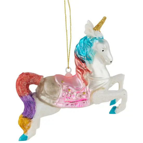 Northlight 4.25" Pastel Unicorn Glass Christmas Ornament White {4}