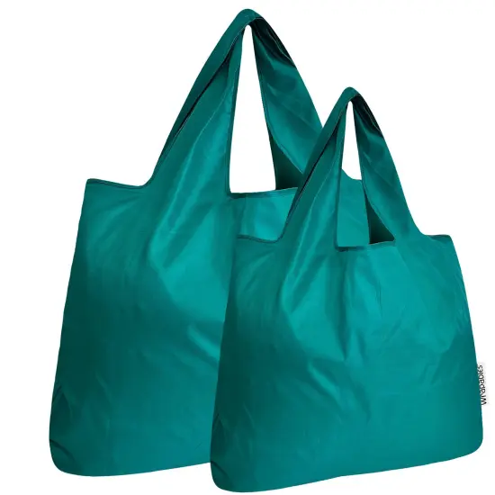 Wrapables Large & Small Foldable Tote Nylon Reusable Grocery Bags, Set of 2 Set of 2, Teal {1}