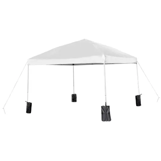 Emma and Oliver Ukko 10'x10'Weather Resistant, UV Coated Pop Up Canopy Tent with Sandbags and Wheeled Case White {1}
