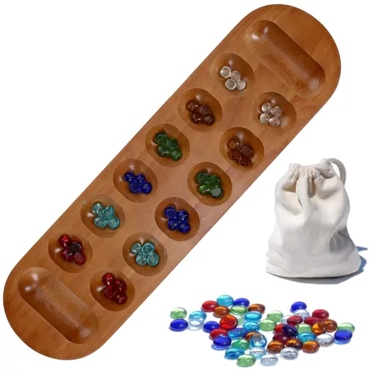 WE GamesSolid Wood Mancala Board Game with Walnut Stain - 22 in. {1}