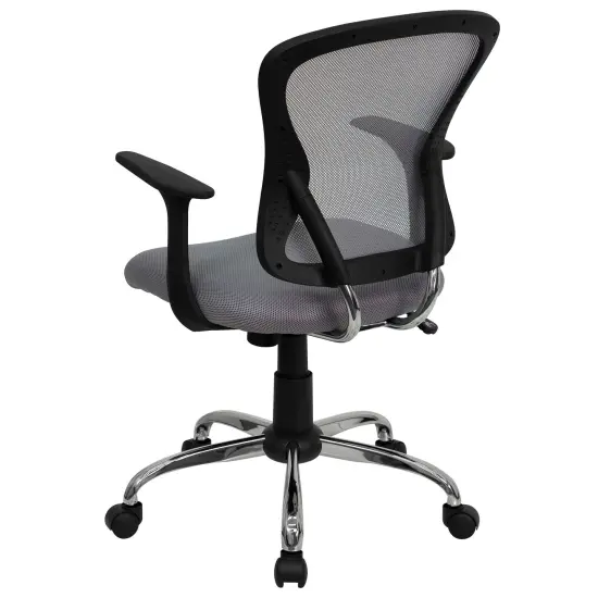 Emma and Oliver Mid-Back Mesh Swivel Task Office Chair with Chrome Base and Arms Dark Gray {9}