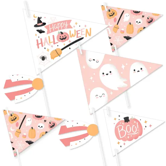 Big Dot of Happiness Pastel Halloween - Triangle Pink Pumpkin Party Photo Props - Pennant Flag Centerpieces - Set of 20 {1}