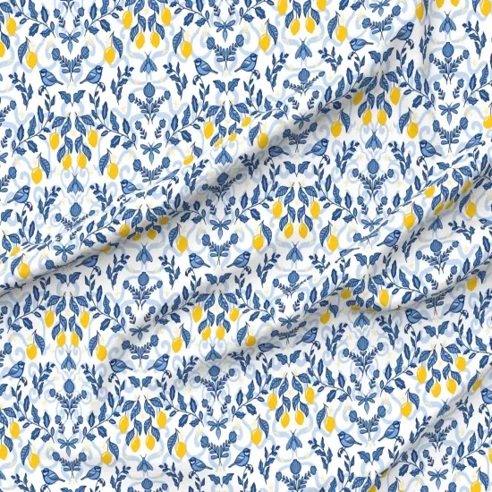 Various Fabrics by the Yard or Fat Quarter Botanical Citrus Lemon White Blue Whimsical Custom Printed Fabric by Spoonflower {6}