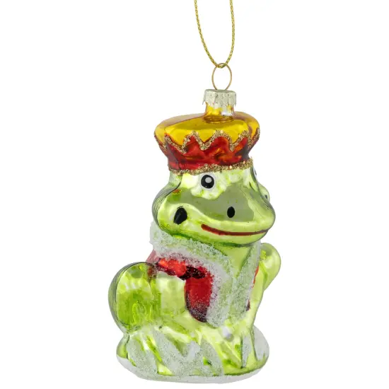 Northlight Prince Frog Glass Christmas Hanging Ornament - 3.5" - Lime Green and Red {4}