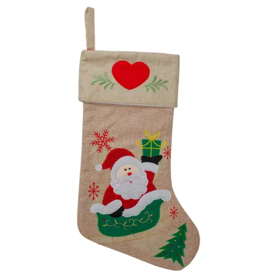 Northlight 19" Red and Green Santa Claus in Sleigh Embroidered Christmas Stocking {1}
