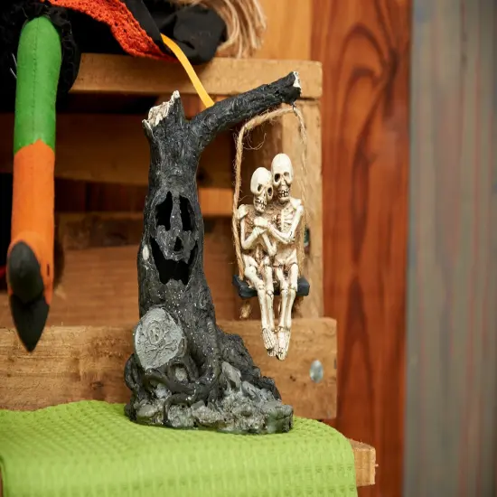 Glowing Eyes Halloween Tree & Skeleton Couple Swing Light-Up Led Figurine {3}