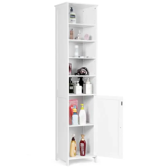 72" Free Standing Tall Floor Bathroom Storage Cabinet with Adjustable Shelves White {4}